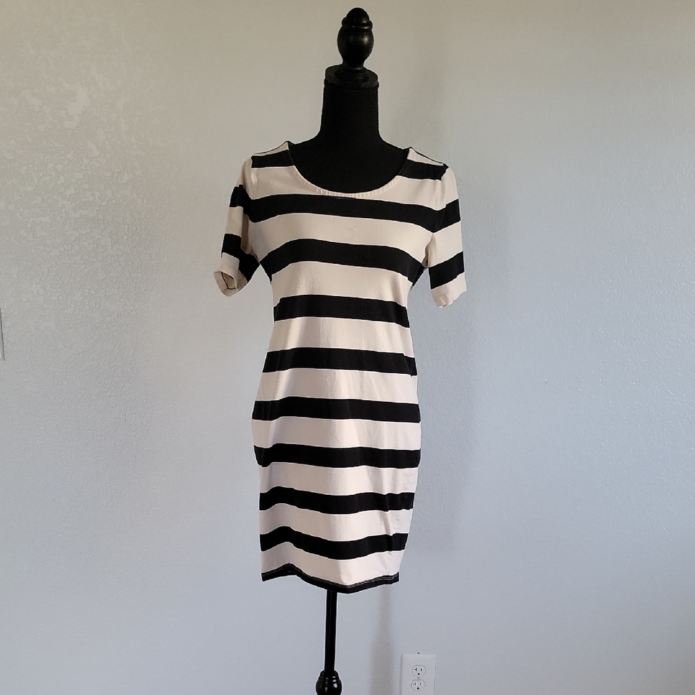 Forever 21 Black and Cream Striped Mini Dress